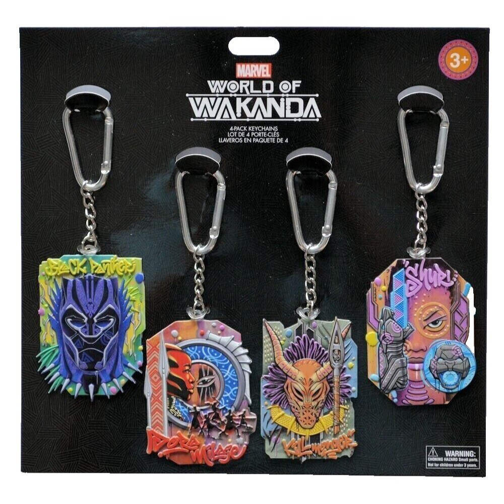 Disney Parks Marvel Black Panther World of Wakanda 4 Graphic Metal Keychains New
